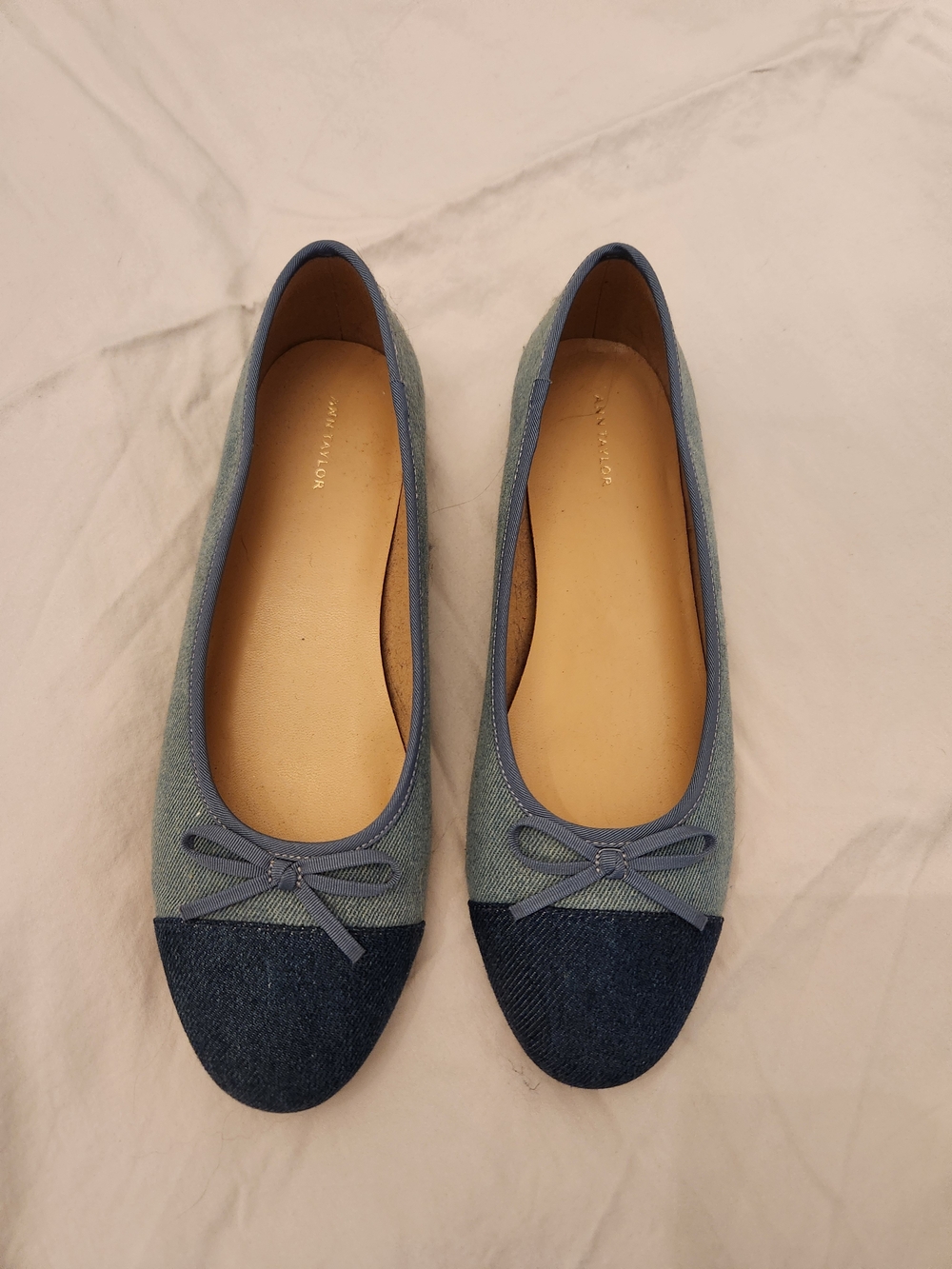 Ann Taylor Two-Tone Denim Ballet Flats in Light and Dark Blue